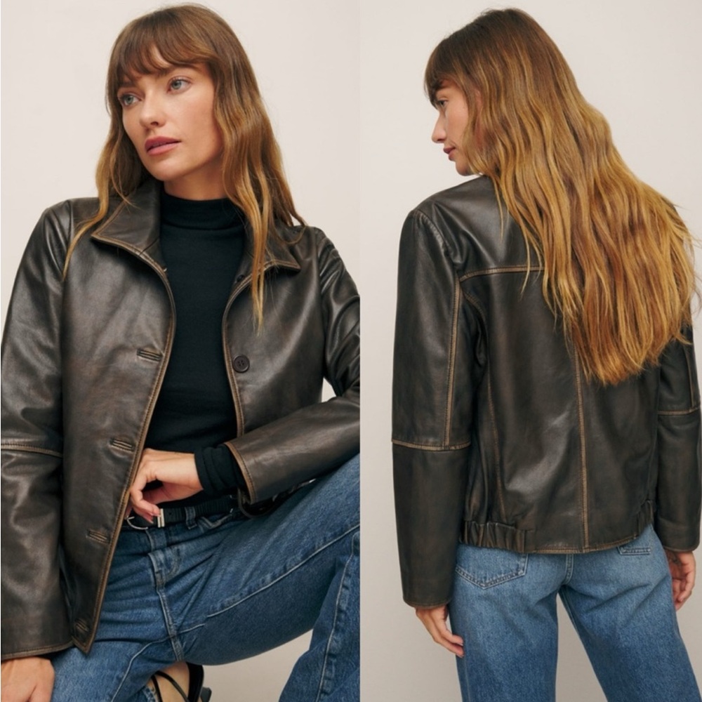 Reformation x Camille Rowe Veda Allen Brown Leather Jacket